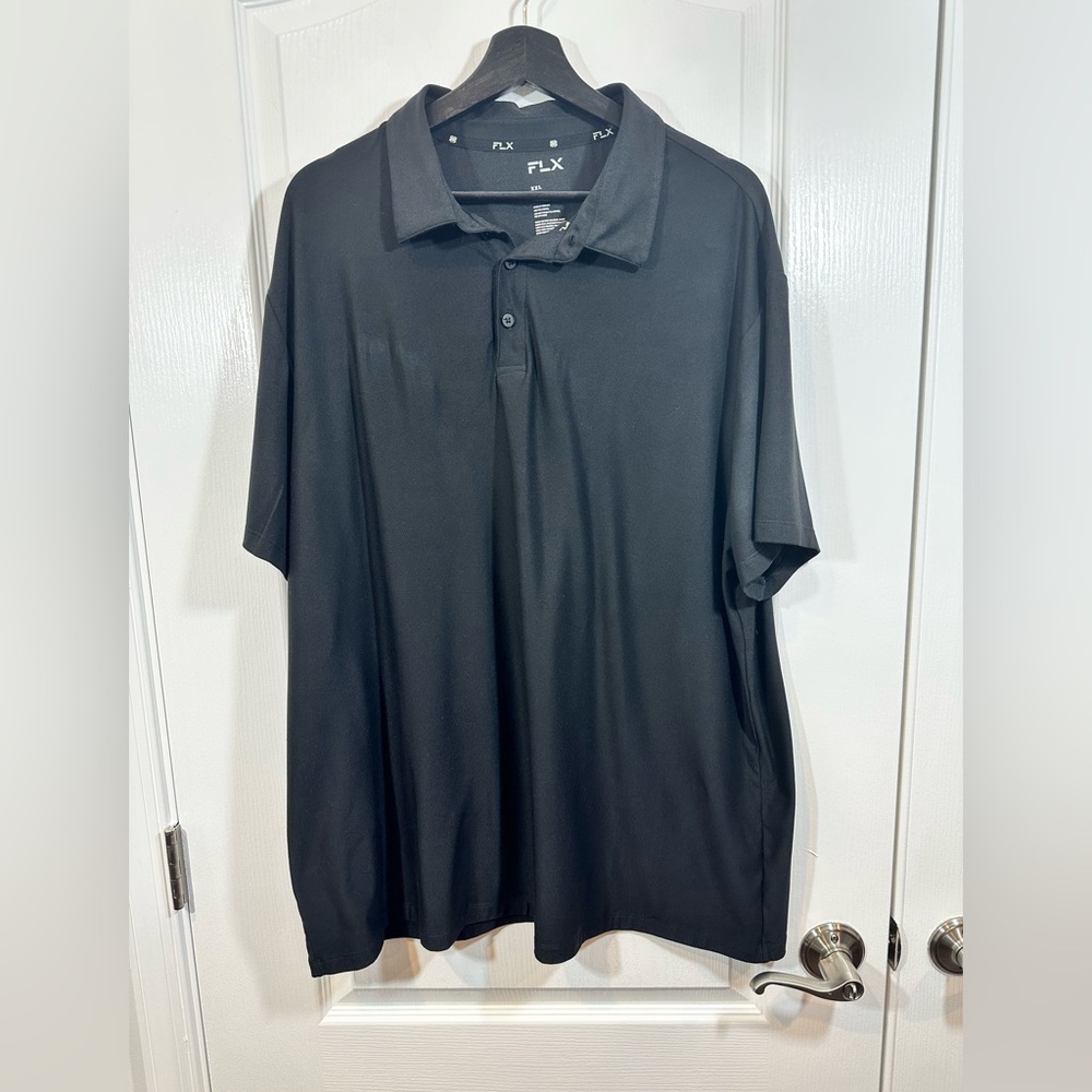 Men’s FLX Micro Performance Black Polo Collar Shirt, Size: XXL
